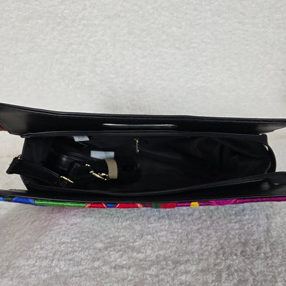 Black Chiapas Loom Embroidered Vegan Leather Large Clutch Bag