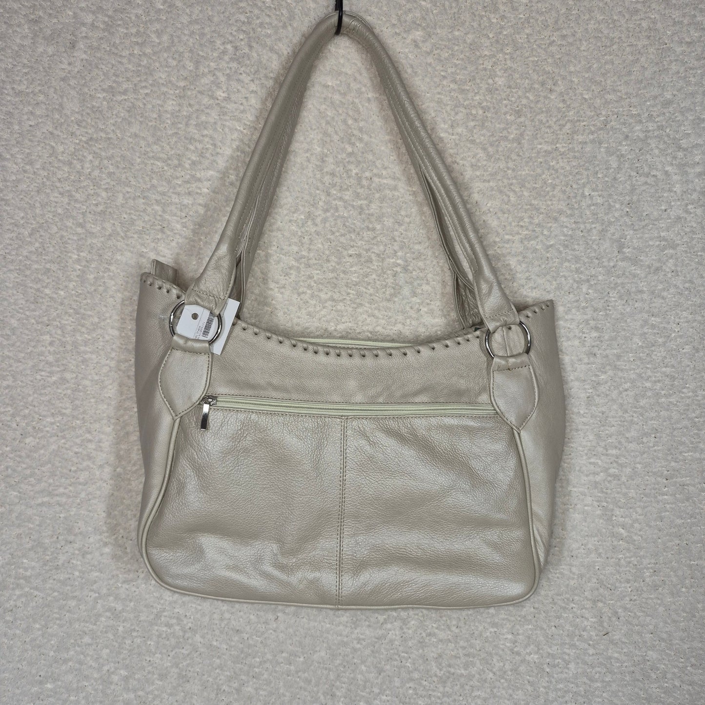 Handcrafted Mexican Pearl White Calfskin Leather Satchel Handbag with Whipstitch Detail
