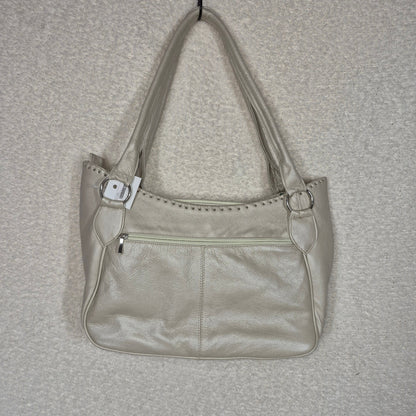 Handcrafted Mexican Pearl White Calfskin Leather Shoulder Bag with Whipstitch & Braided Detail