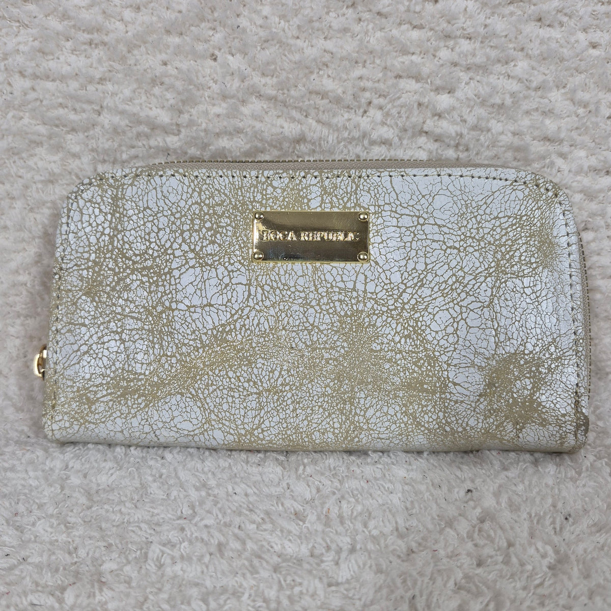 Distressed Off-White Leather Bifold Double Zip Wallet with Multiple Card Slots — León, Mexico