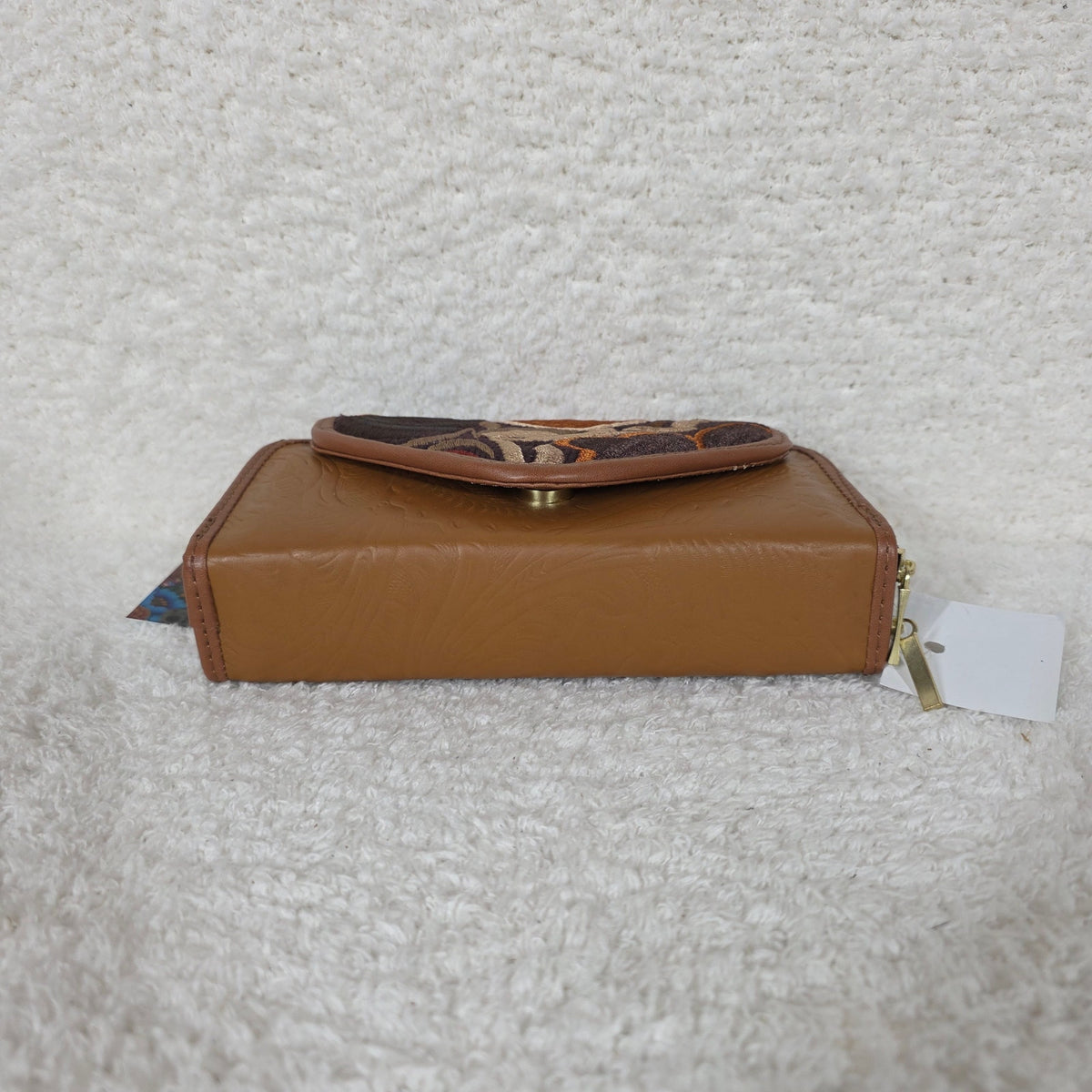 Brown Chiapas Loom & Floral Embossed Leather Convertible Wallet Crossbody with Brown Trim