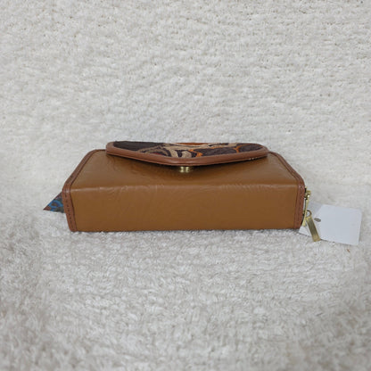 Brown Chiapas Loom & Floral Embossed Leather Convertible Wallet Crossbody with Brown Trim