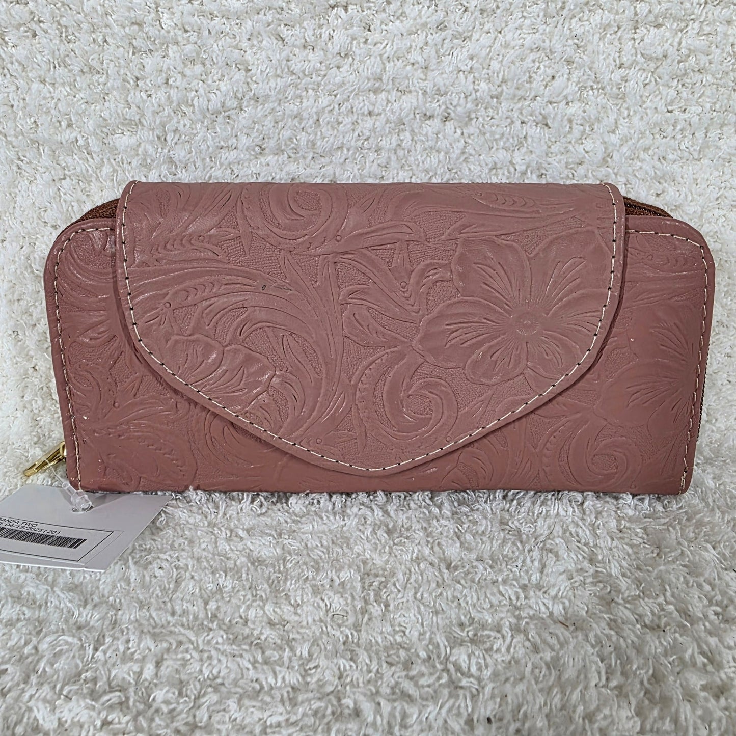Dusty Pink Floral Embossed Leather Flap Closure Wallet
