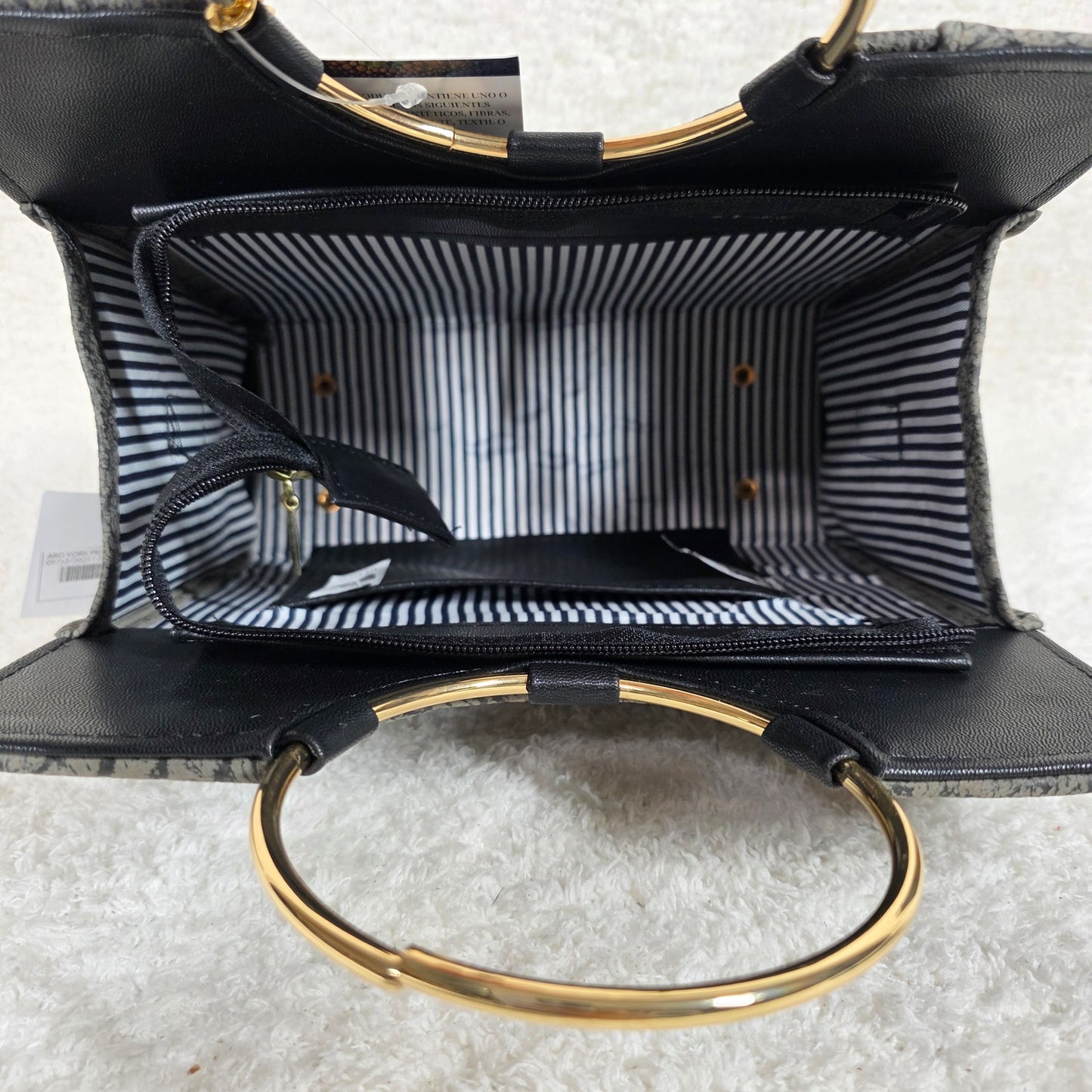 Handcrafted Mexican Distressed Gray Leather Handbag with Gold-Tone Ring Handles