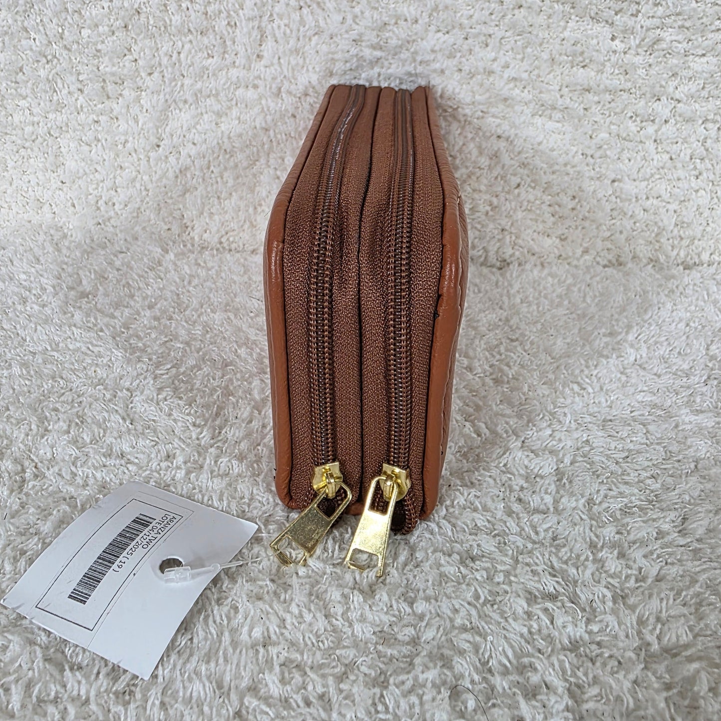 Honey Brown Leather Double Zip Wallet