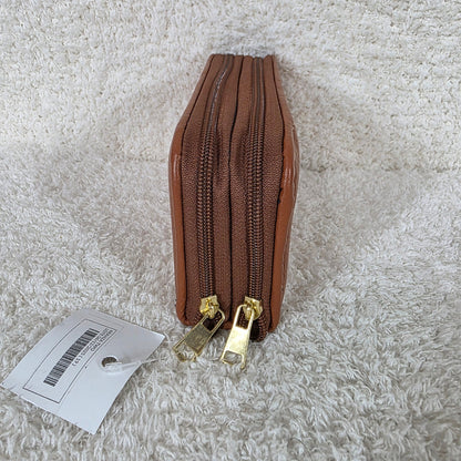 Honey Brown Leather Double Zip Wallet