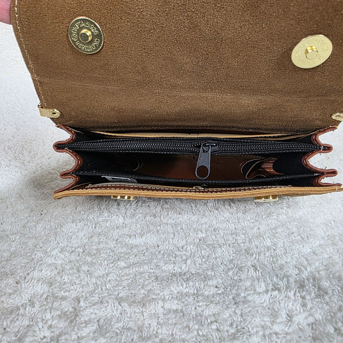 Handcrafted Embossed Floral Design Saddle Brown Suede Leather Crossbody Bag