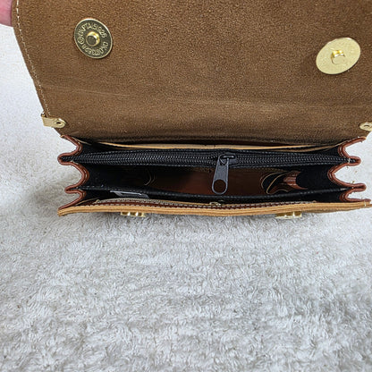 Handcrafted Embossed Floral Design Saddle Brown Suede Leather Crossbody Bag