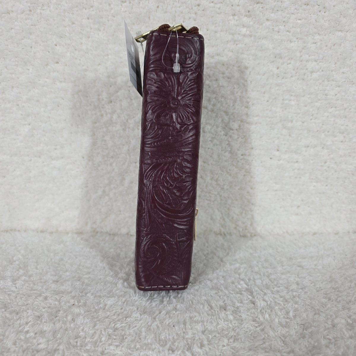 Burgundy Floral Embossed Leather Double Zip Wallet
