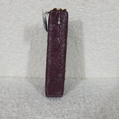 Burgundy Floral Embossed Leather Double Zip Wallet