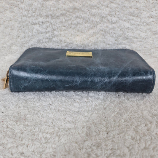 Steel Blue Leather Double Zip Bifold Wallet | Handmade in Mexico