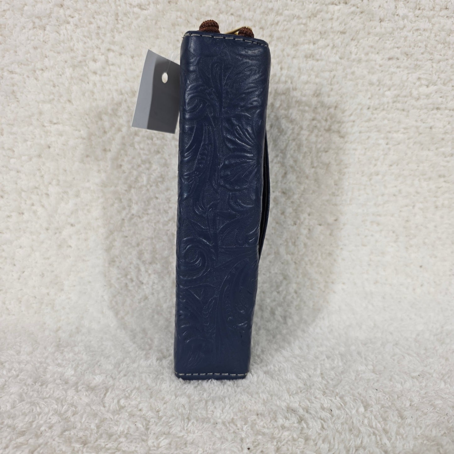 Navy Blue Floral Embossed Leather Flap Closure Wallet