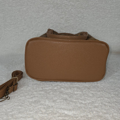 Tooled Honey Brown Floral Leather Drawstring Bucket Bag