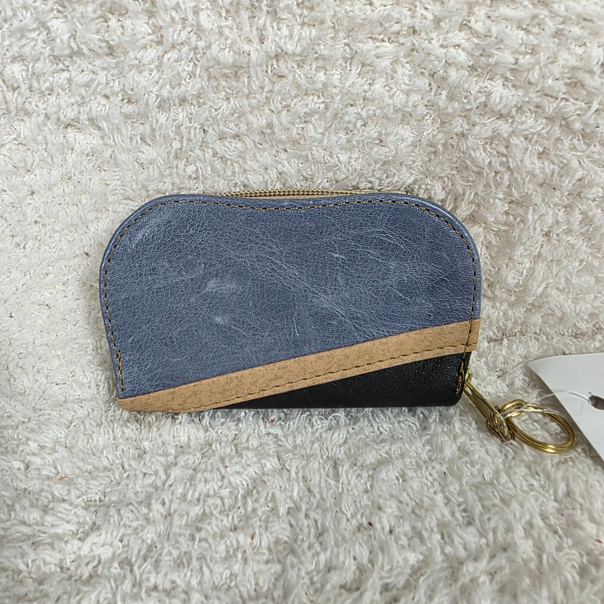 Cream & Blue Colorblock Mini Bifold Zip-Around Wallet with Heart Hardware