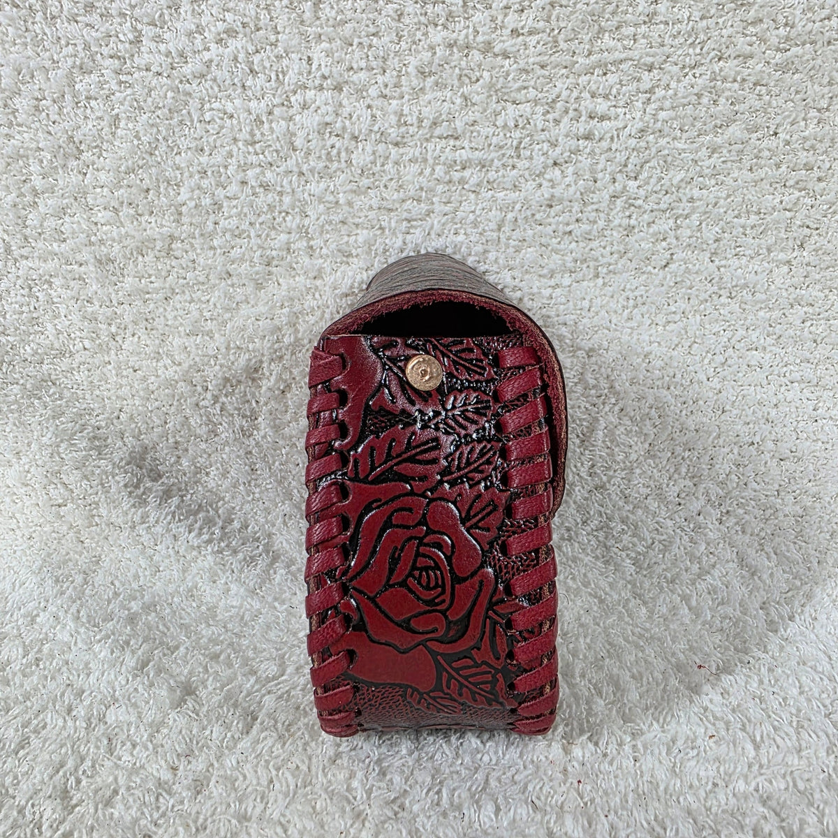 Mexican Hand-Tooled Roses Red Leather Crossbody Bag