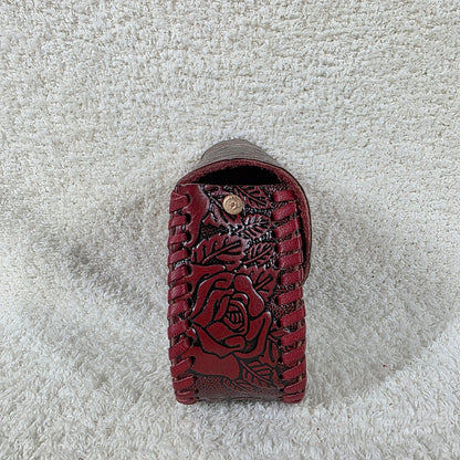 Mexican Hand-Tooled Roses Red Leather Crossbody Bag