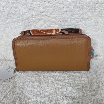 Brown Chiapas Loom & Floral Embossed Leather Convertible Wallet Crossbody with Brown Trim