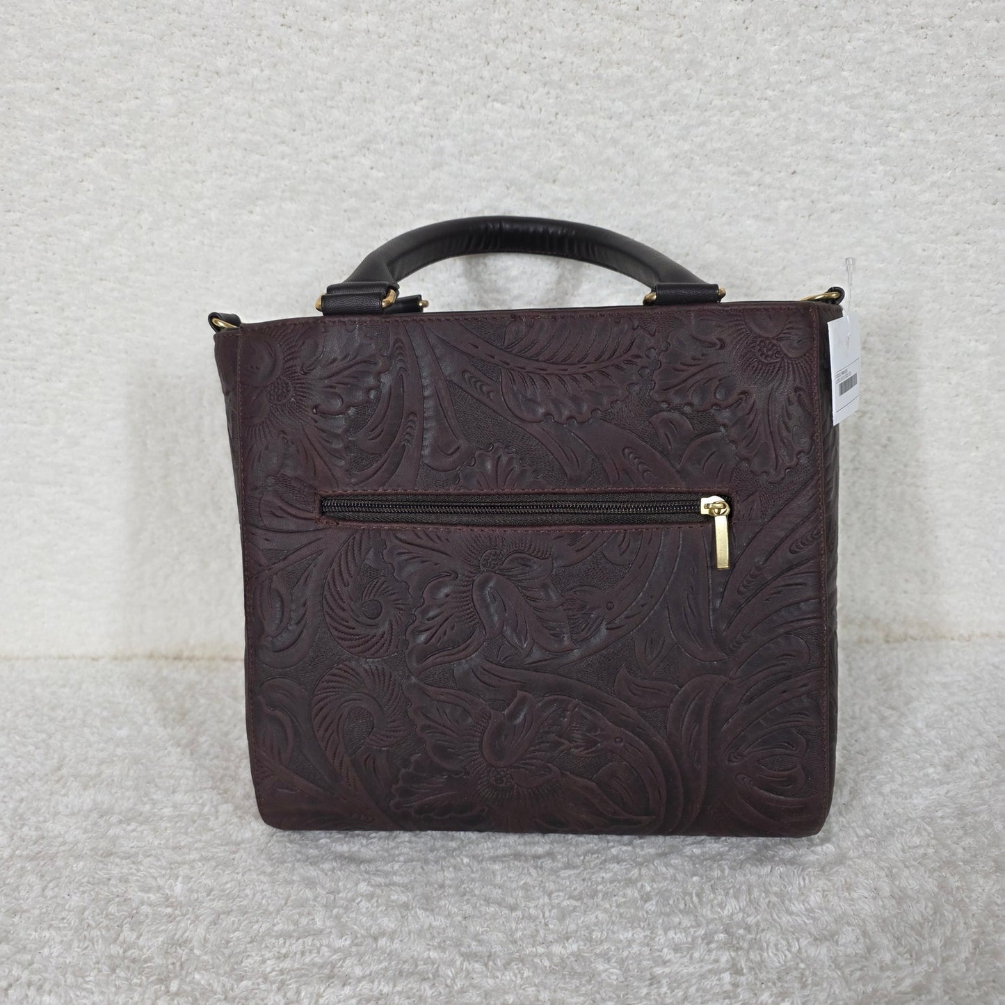 Mexican Artisanal Chocolate Brown Floral Tooled Leather Mini Satchel