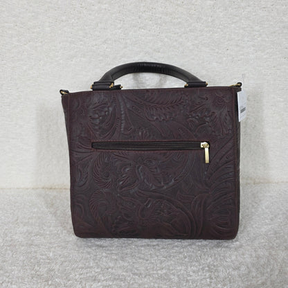 Mexican Artisanal Chocolate Brown Floral Tooled Leather Mini Satchel
