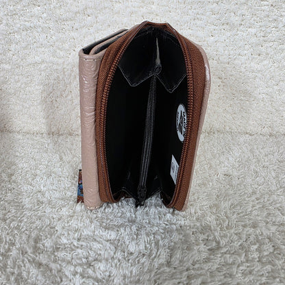 Light Pink Floral Embossed Leather Trifold Wallet with Back Zip Compartment