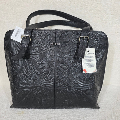 Handcrafted Mexican Black Floral Embossed Leather Tote Bag