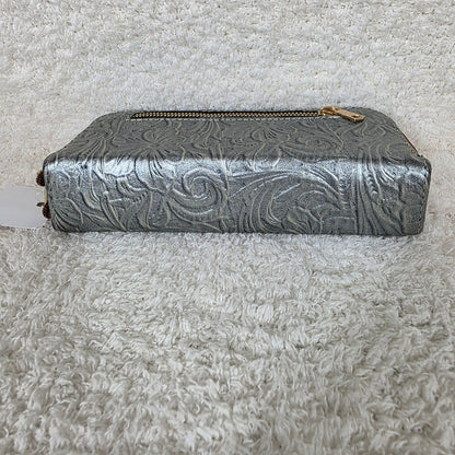 Silver Floral Embossed Leather Double Zip Wallet