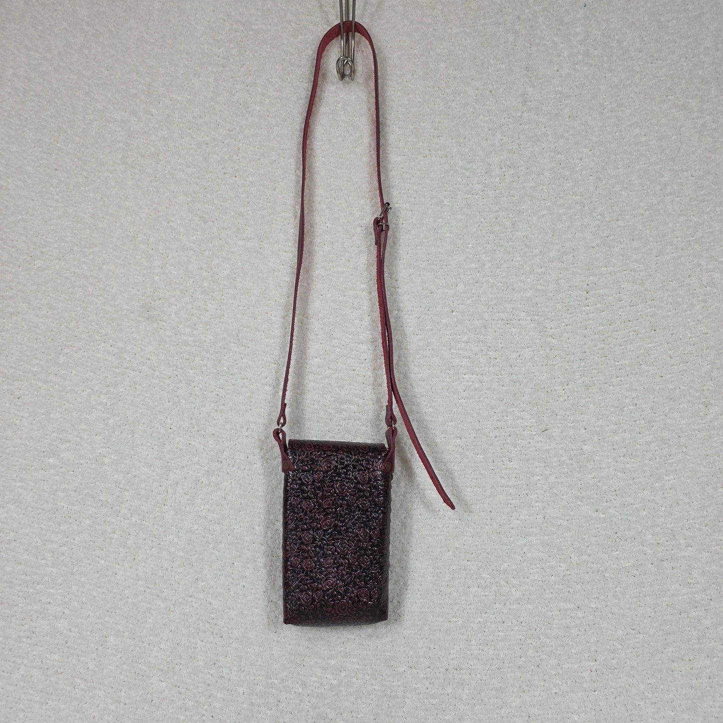 Red Roses Embossed Leather Cell Phone Bag - Handcrafted in Mexico