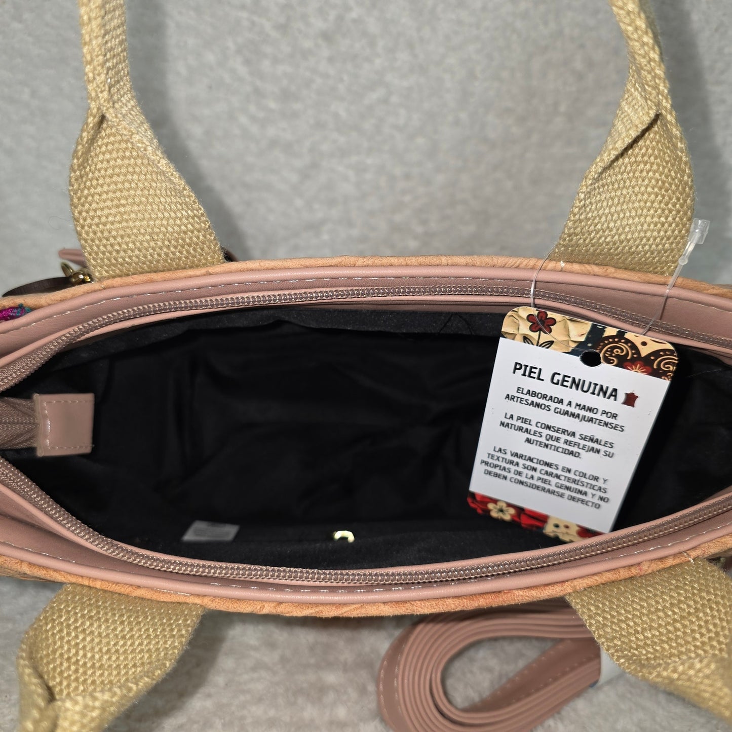 Handcrafted Mexican Light Coral Tooled Leather Handbag with Chiapas Loom Embroidered Side Panels
