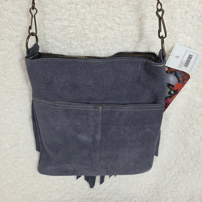 Denim Blue Boho Fringe Crossbody Bag Suede Leather Handcrafted in Mexico