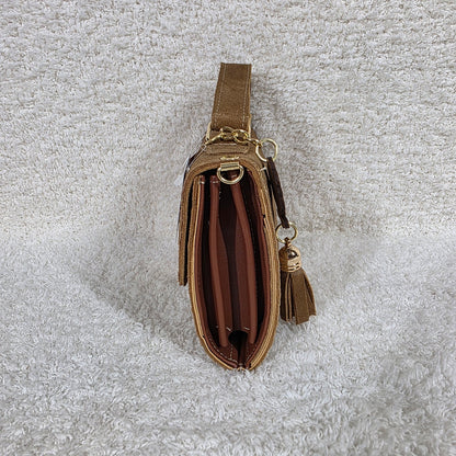 Handcrafted Embossed Floral Design Saddle Brown Suede Leather Crossbody Bag