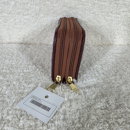 Burgundy Floral Embossed Leather Double Zip Wallet