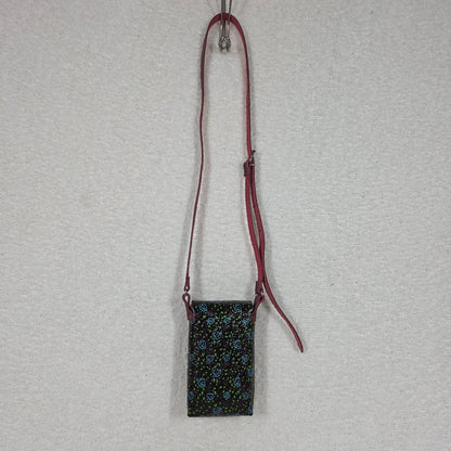 Red Hand Painted Roses Embossed Leather Cell Phone Bag - Handcrafted in Mexico