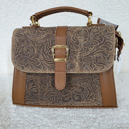 Vintage Brown Floral Embossed Genuine Leather Top-Handle Bag — Handmade in León, Guanajuato