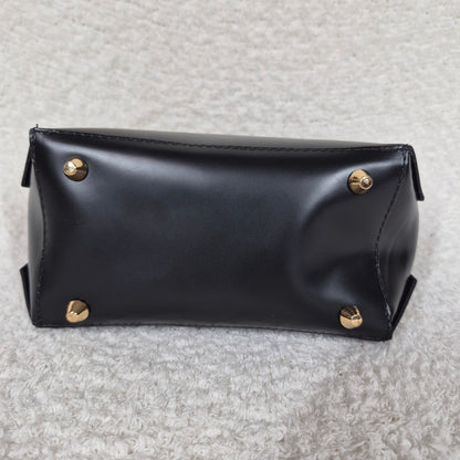 Handcrafted Mexican Black Leather Handbag with Cowhide Hair-On Flap & Gold-Tone Hardware