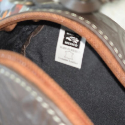 Handcrafted Mexican Tooled Brown Leather Heart-Shaped Crossbody Bag