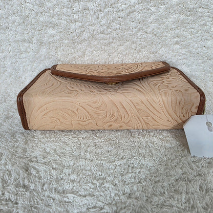 Light Peach Floral Embossed Leather Convertible Wallet Crossbody with Brown Trim