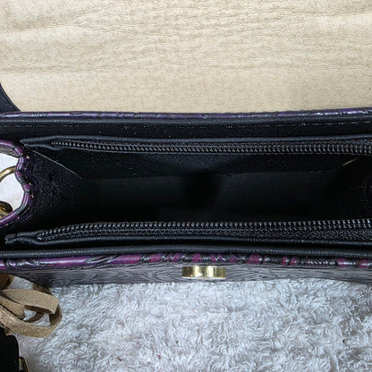 Dark Plum Embossed Vegan Leather & Cowhide Hair-On Fringe Top Handle Bag | Handmade in Mexico