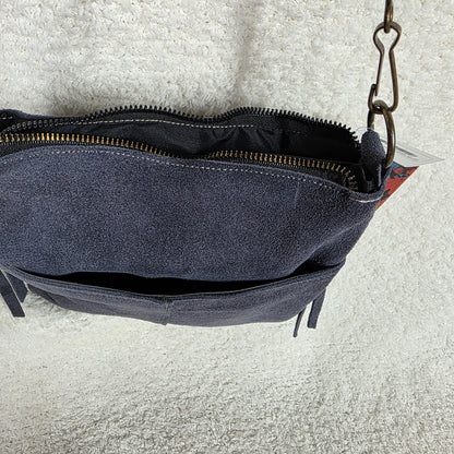 Denim Blue Boho Fringe Crossbody Bag Suede Leather Handcrafted in Mexico