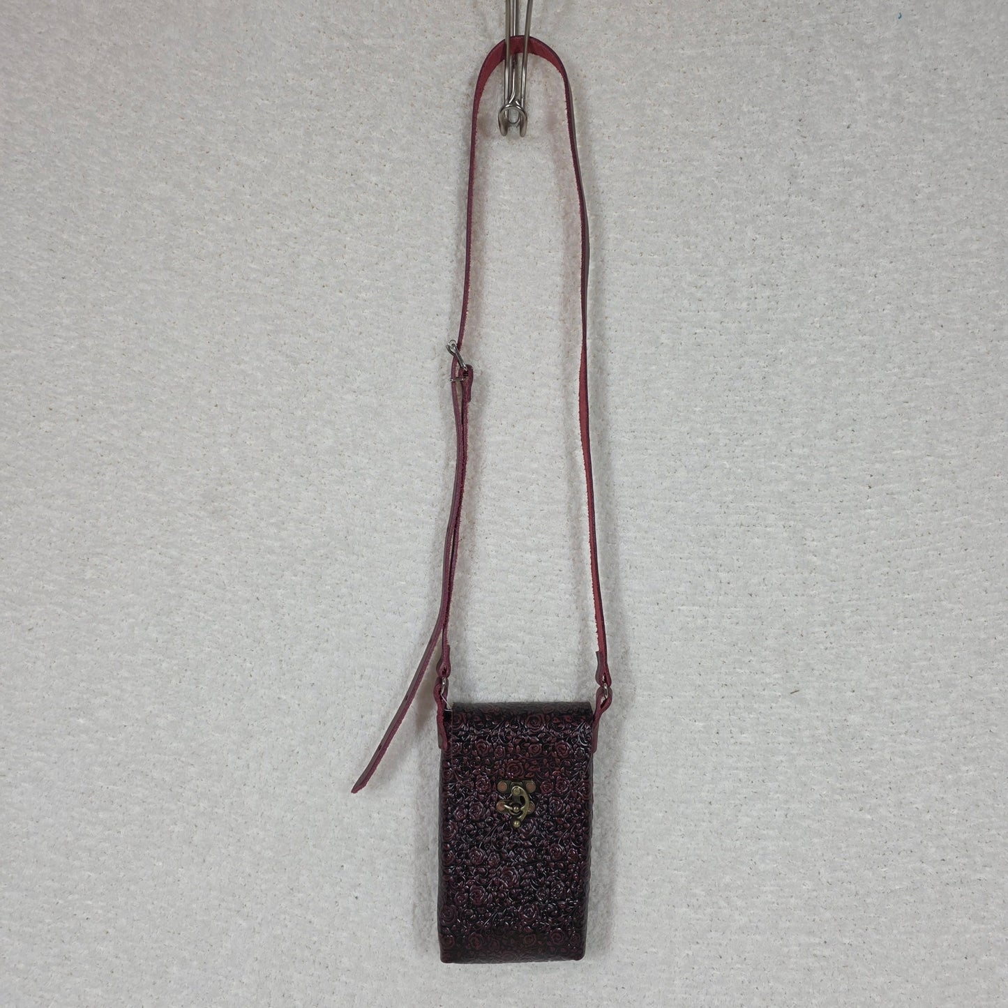 Red Roses Embossed Leather Cell Phone Bag - Handcrafted in Mexico