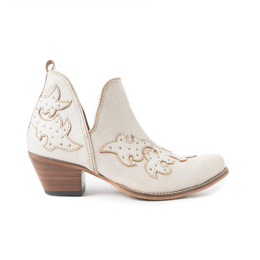 Twin Forks Western Booties in Crackle White Leather