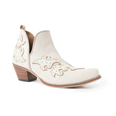 MYRABAG Twin Forks Western Booties in Crackle White Leather