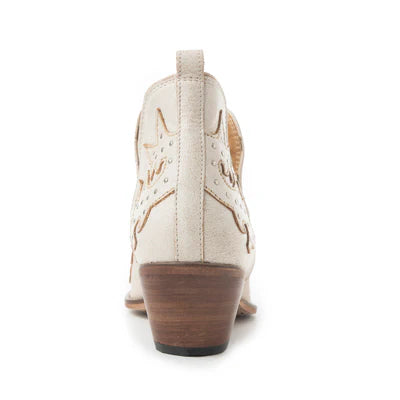 MYRABAG Twin Forks Western Booties in Crackle White Leather