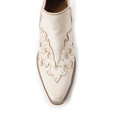MYRABAG Twin Forks Western Booties in Crackle White Leather