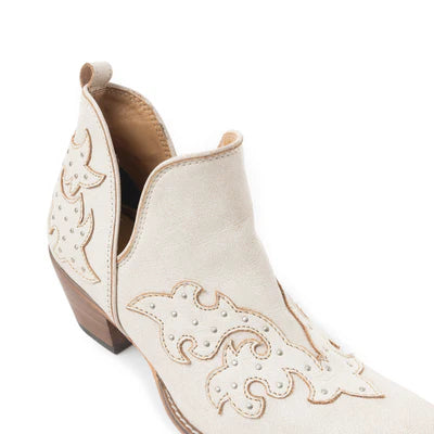 MYRABAG Twin Forks Western Booties in Crackle White Leather
