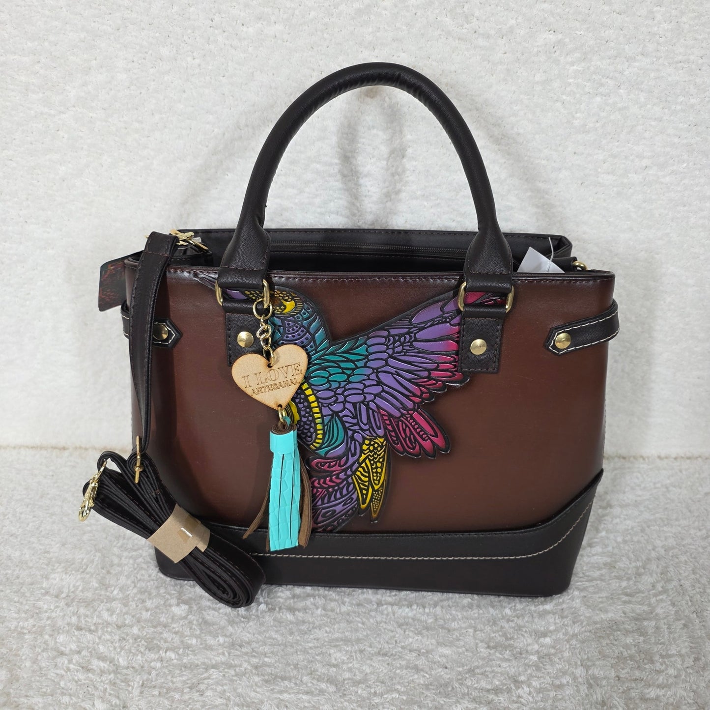 Handmade Mexican Vegan Leather Colibri Satchel Handbag