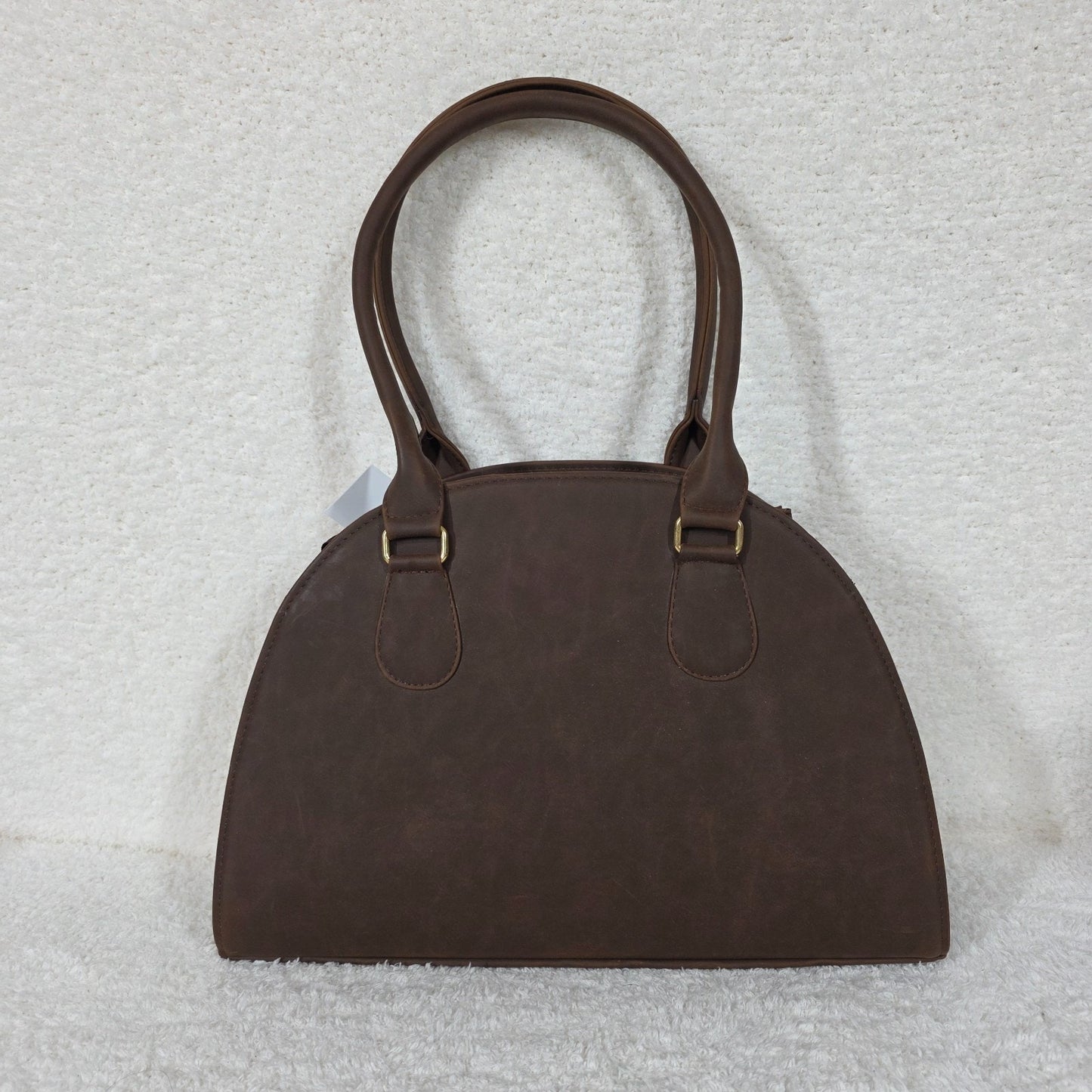 Handcrafted Mexican Brown Vegan Leather Dome Handbag with Colorful Mandala Embossed & Hand Painted Detail