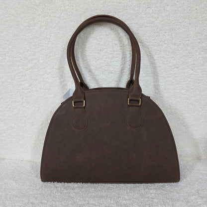 Handcrafted Mexican Brown Vegan Leather Dome Handbag with Colorful Mandala Embossed & Hand Painted Detail