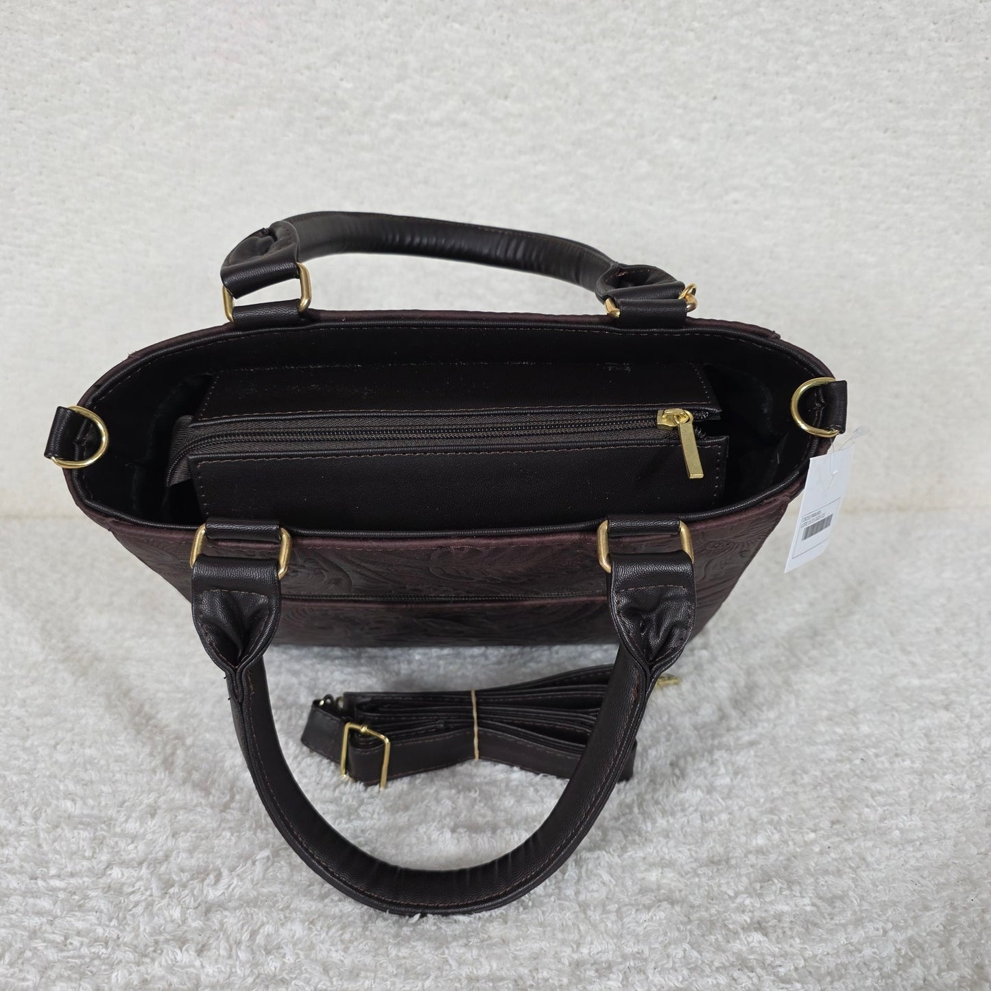 Mexican Artisanal Chocolate Brown Floral Tooled Leather Mini Satchel