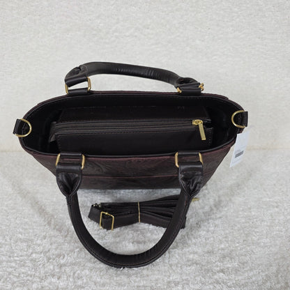 Mexican Artisanal Chocolate Brown Floral Tooled Leather Mini Satchel