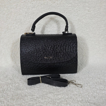 Handcrafted Mexican Black Ostrich Embossed Leather Top-Handle Satchel